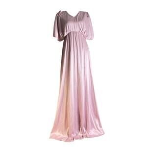 Vintage 70s Maxi Pink Chiffon Cottagecore Dress Pleated Skirt XS Retro flowing